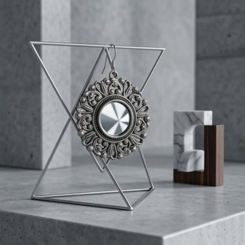 Royal Oxidised Floral Mirror Statement Earrings