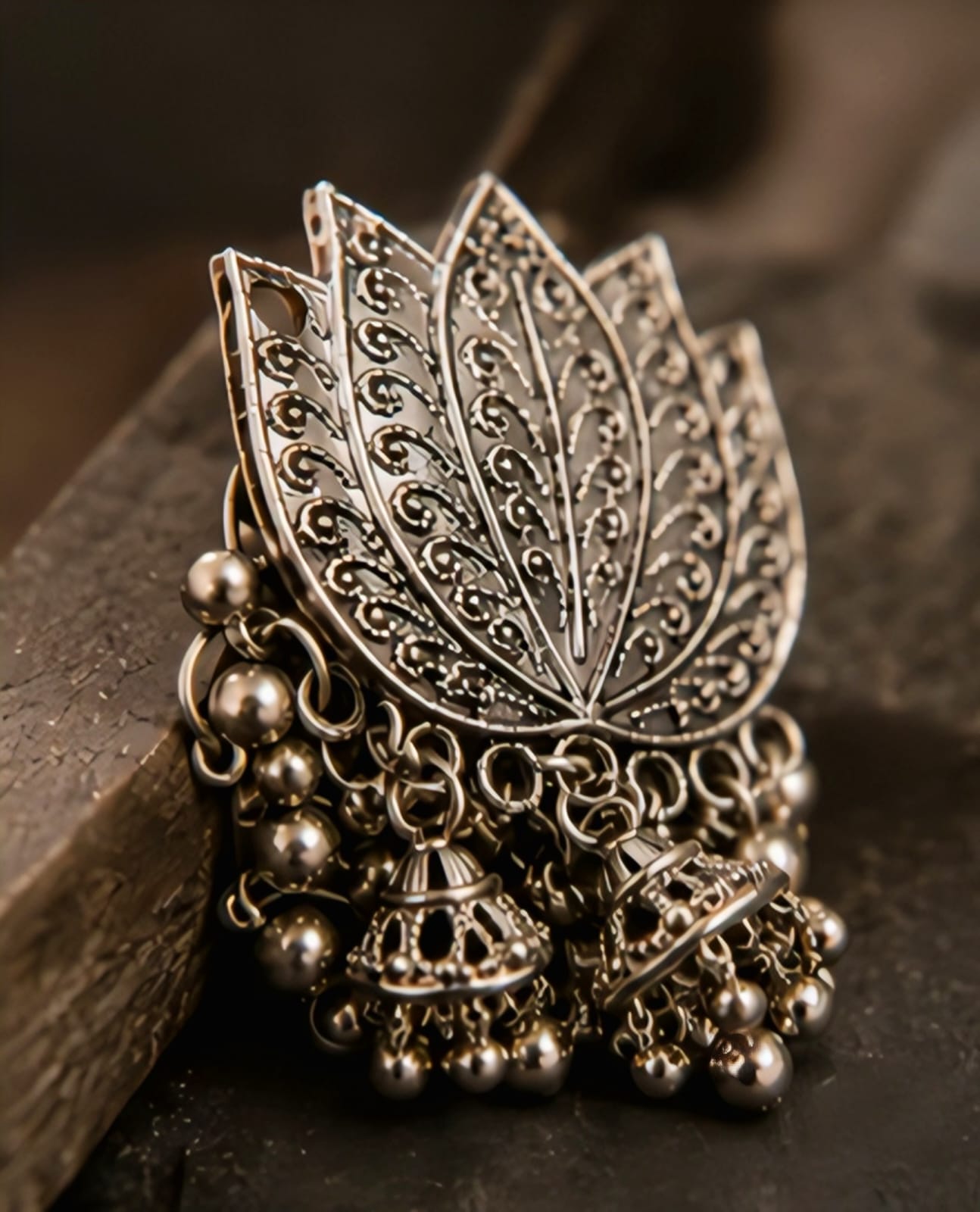 Elegant Oxidised Lotus Statement Earrings