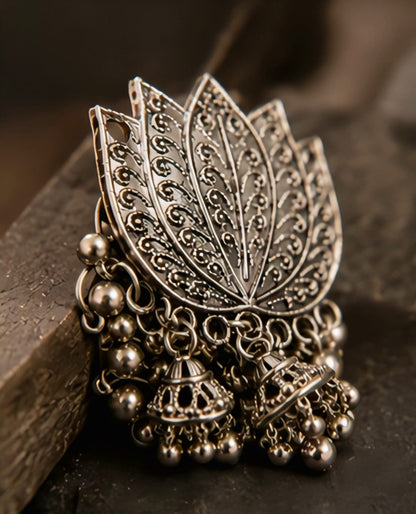 Elegant Oxidised Lotus Statement Earrings