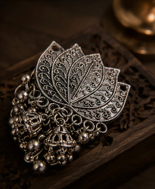Elegant Oxidised Lotus Statement Earrings