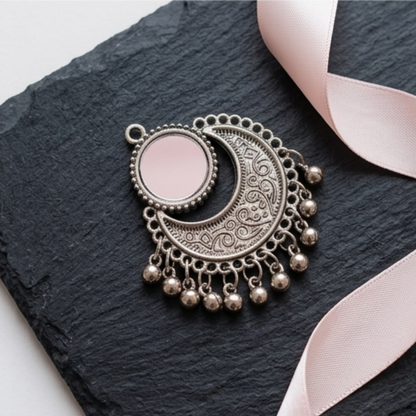 Vintage Oxidised Crescent Mirror Chandbali Earrings