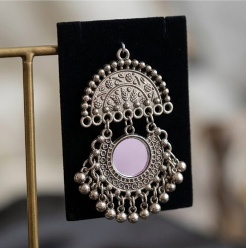 Festive Oxidised Mirror Chandbali Earrings