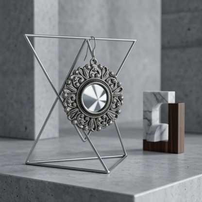 Royal Oxidised Floral Mirror Statement Earrings