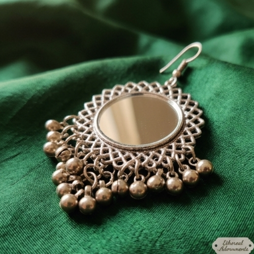 Boho Oxidised Mirror Chandbali Earrings