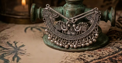 Elegant Oxidised Silver Chandbali Jhumka Earrings