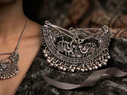 Elegant Oxidised Silver Chandbali Jhumka Earrings