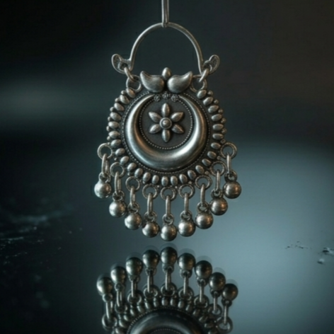 Traditional Oxidised Floral Ghungroo Earrings
