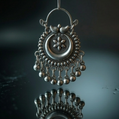 Traditional Oxidised Floral Ghungroo Earrings