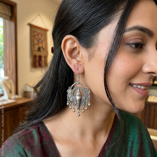 Bold Oxidised Silver Elephant Statement Earrings