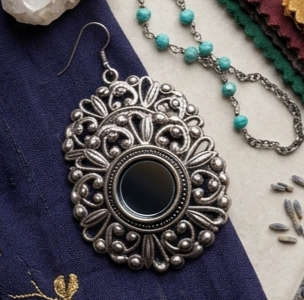 Royal Oxidised Floral Mirror Statement Earrings