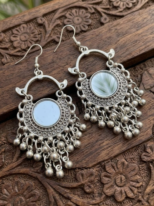 Elegant Oxidised Mirror Chandbali Earrings