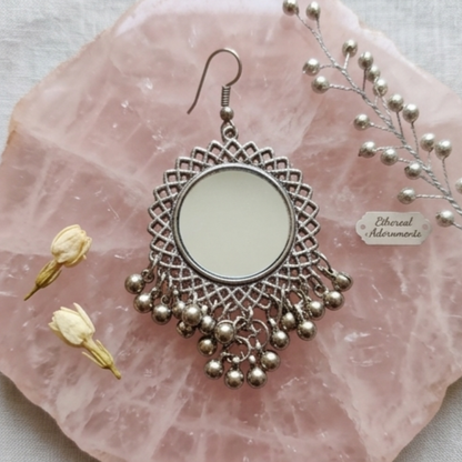 Boho Oxidised Mirror Chandbali Earrings