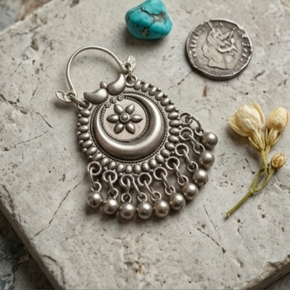 Traditional Oxidised Floral Ghungroo Earrings