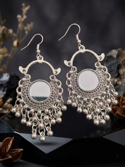 Elegant Oxidised Mirror Chandbali Earrings