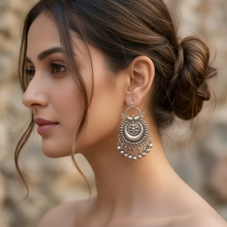 Traditional Oxidised Floral Ghungroo Earrings