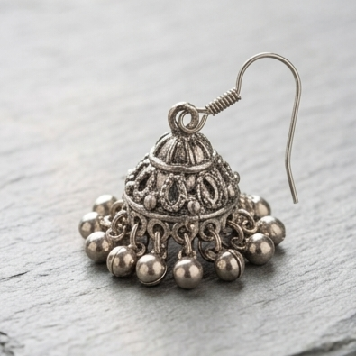 Minimal Oxidised Jhumki Drop Earrings