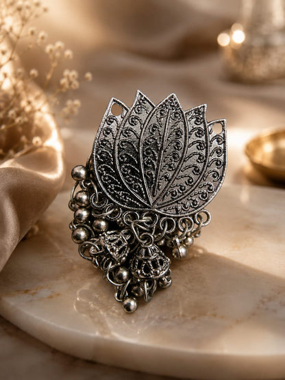 Elegant Oxidised Lotus Statement Earrings