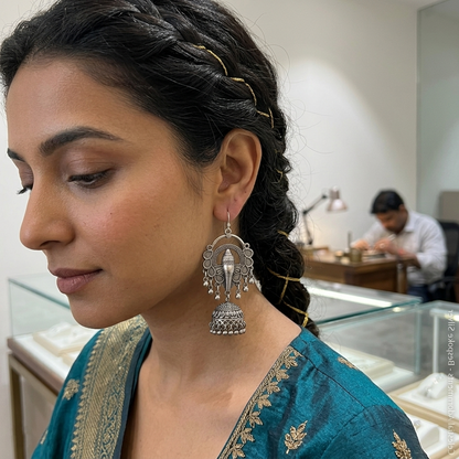 Bold Oxidised Silver Elephant Statement Earrings