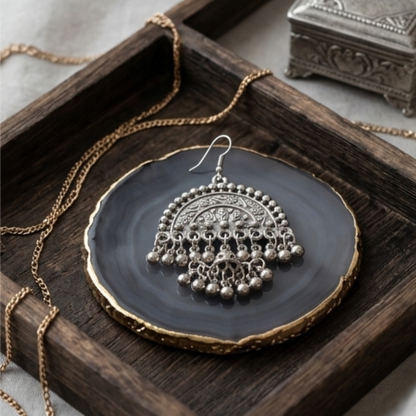 Festive Oxidised Silver Dome Chandbali Earrings