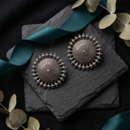 Statement Oxidised Silver Tribal Dome Earrings