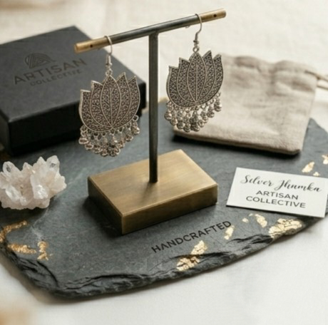 Elegant Oxidised Lotus Statement Earrings