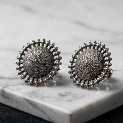 Statement Oxidised Silver Tribal Dome Earrings