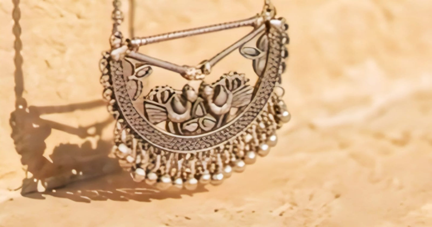 Elegant Oxidised Silver Chandbali Jhumka Earrings
