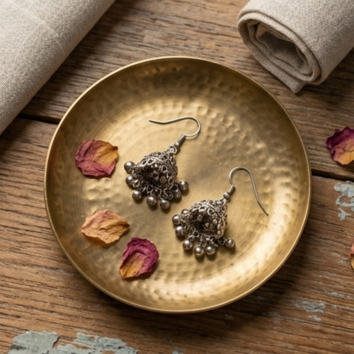 Minimal Oxidised Jhumki Drop Earrings