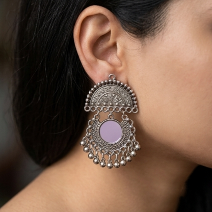 Festive Oxidised Mirror Chandbali Earrings