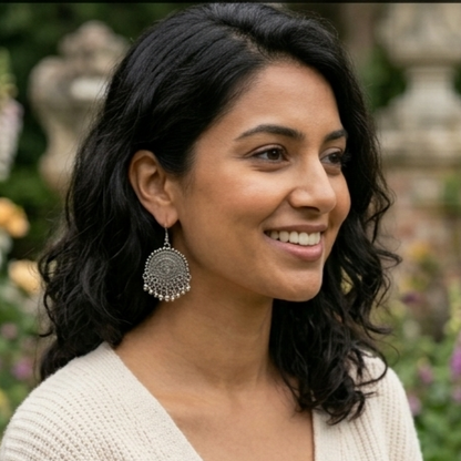 Festive Oxidised Silver Dome Chandbali Earrings
